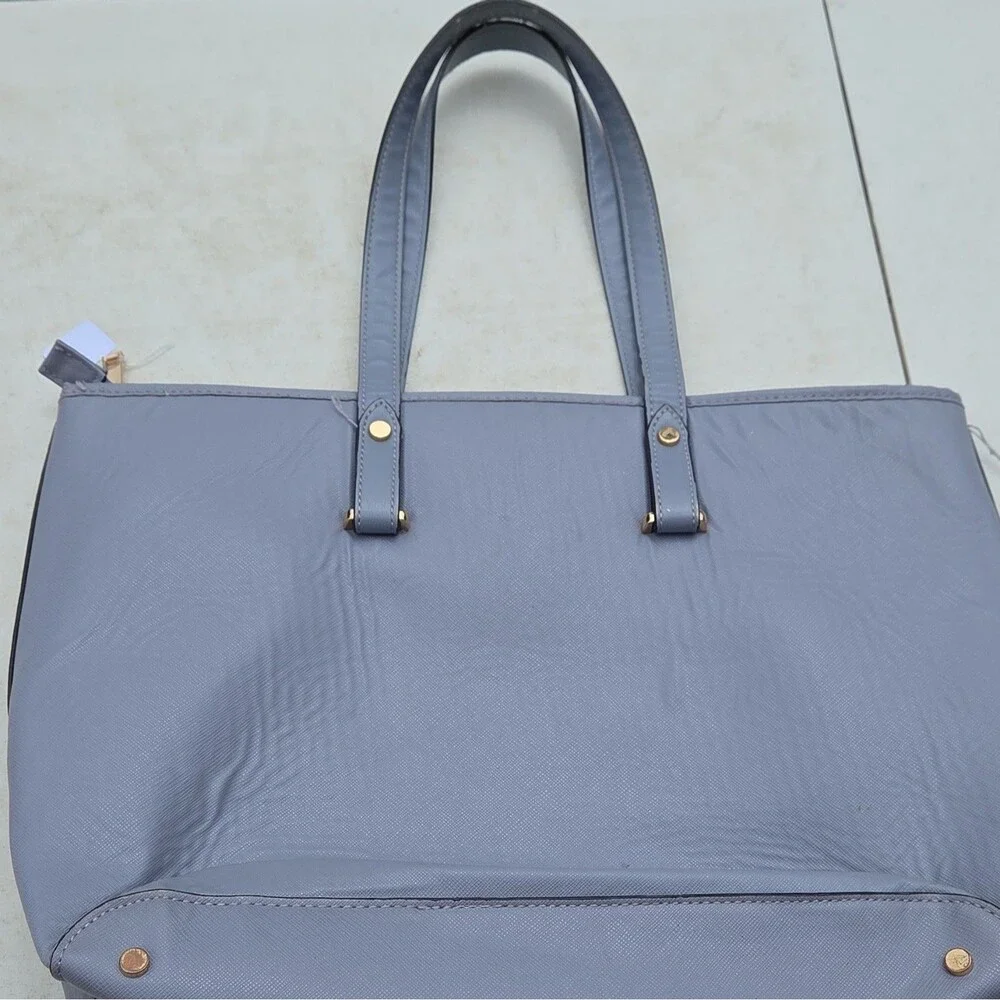 H&M Saffiano Faux Leather Tote Bag Periwinkle Blue Shoulder Purse Zip Top